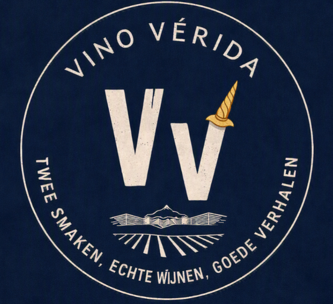 Rond Vino Vérida-zegel met Vv-monogram en gouden eenhoornhoorn